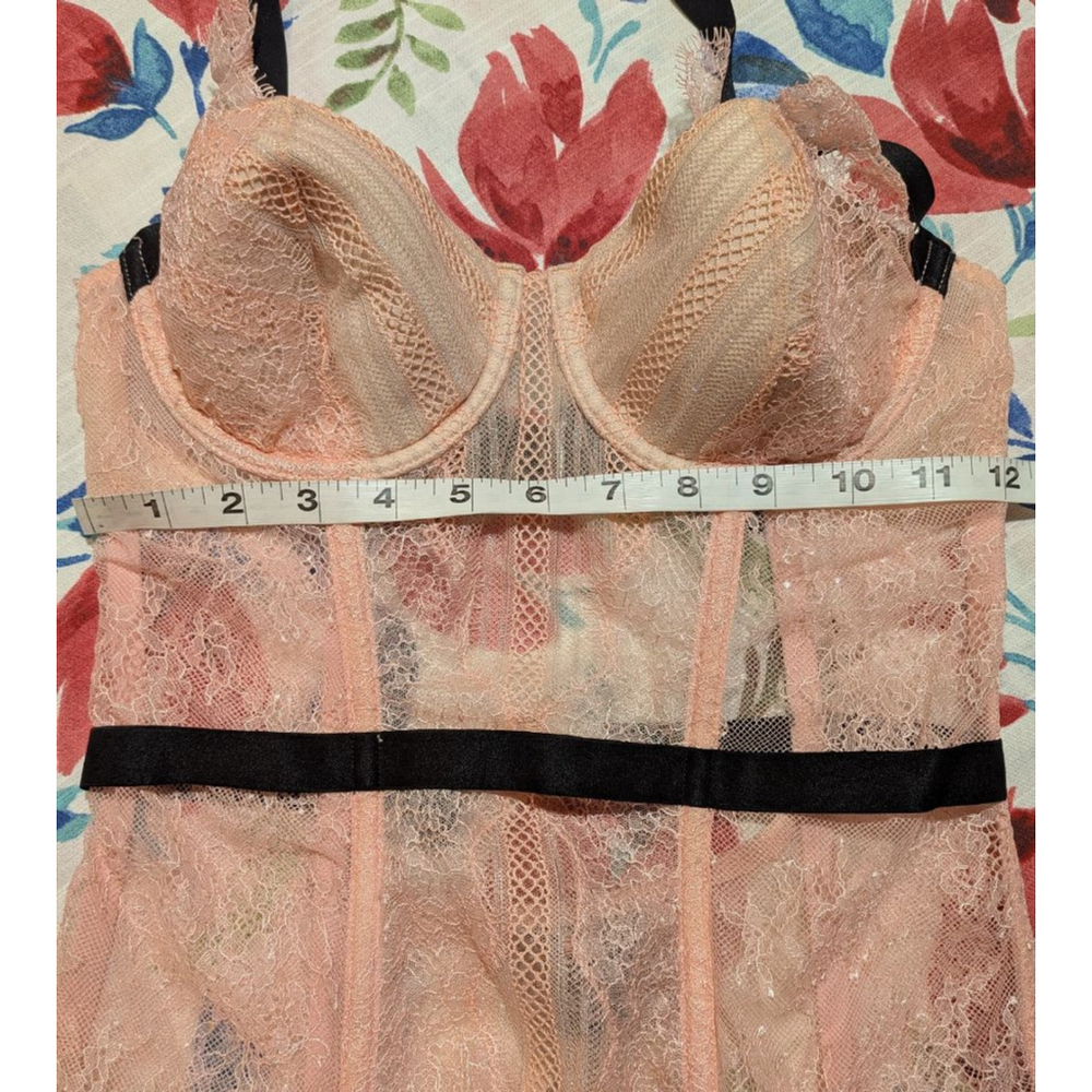 Women's Victoria's Secret Pink Lace Bustier 34B with Black Accents - Picture 3 of 7